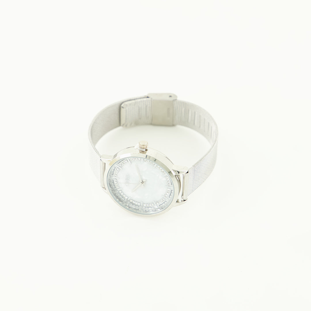 Mesh Strap Watch.Silver Frame And Dial.