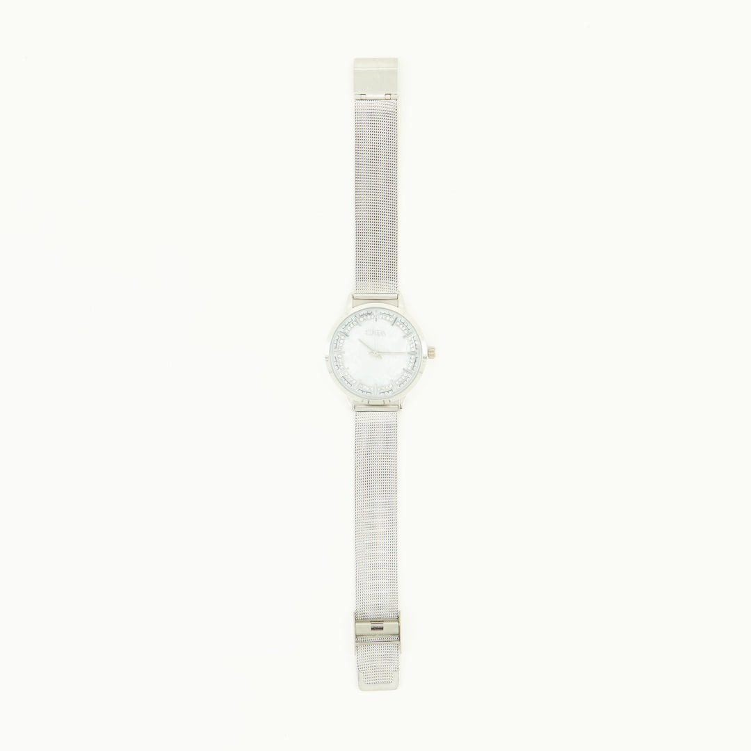 Mesh Strap Watch.Silver Frame And Dial.