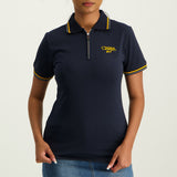 LADIES CIARRA NAVY ZIP GOLFER RIB COLLAR AND CUFF TEE