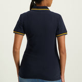 LADIES CIARRA NAVY ZIP GOLFER RIB COLLAR AND CUFF TEE