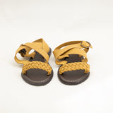 Leather Weave Strappy Sandal.Round Buckle.