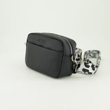 Pebble Pu Crossbody Bag.Printed Jacquard Strap.