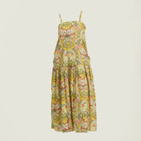 Ladies Yellow/Olive Printed Drop Waist Dress