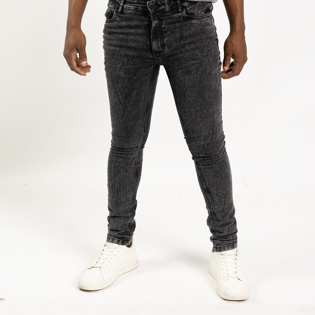 MENS MODA BLACK ACID WASH DENIM BASIC SKINNY JEANS