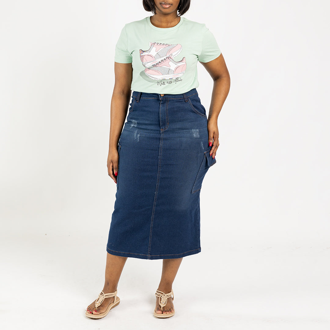 Ladies Denim Cargo Skirt