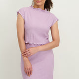 LADIES NOVA FASHION LILAC TEXTURED LETTUCE HEM TOP