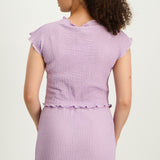 LADIES NOVA FASHION LILAC TEXTURED LETTUCE HEM TOP